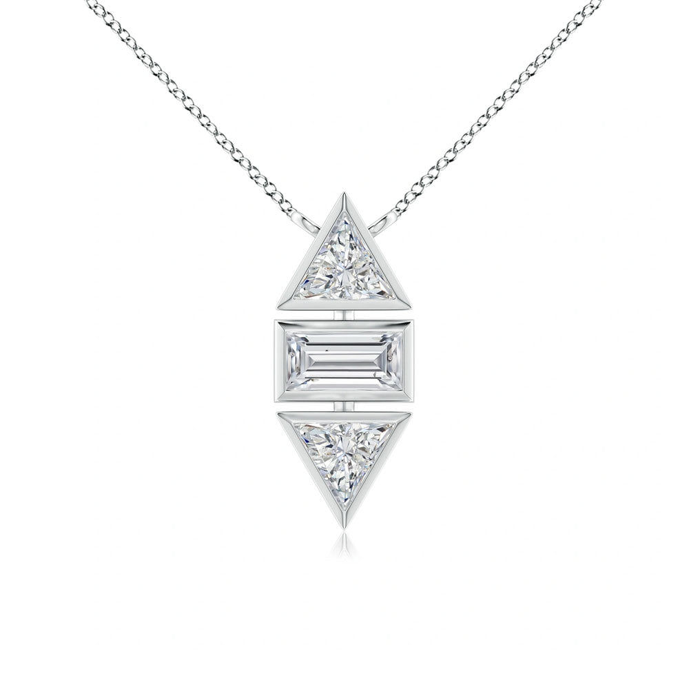 Front view of Puro Geometric Bezel Pendant with white gold chain.