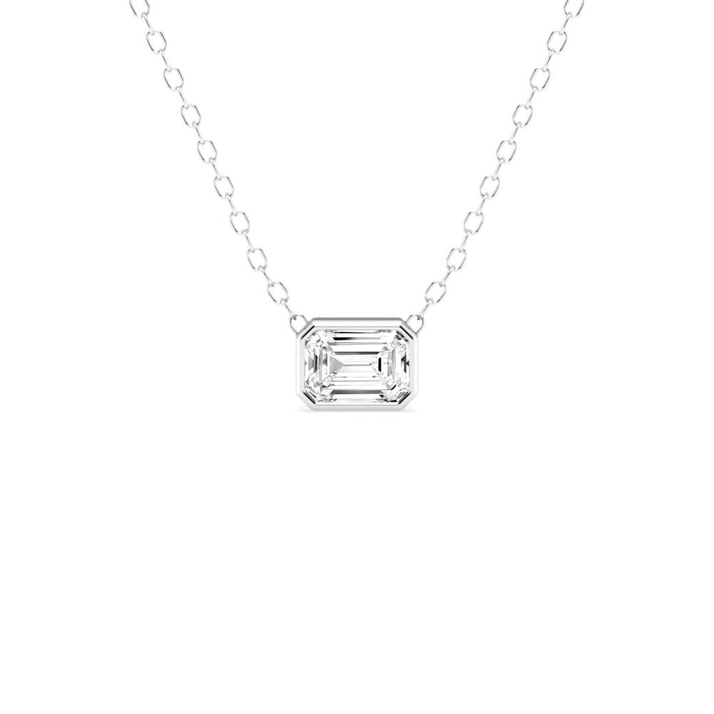 Front view of Puro Emerald Solitaire Diamond Pendant with white gold chain.