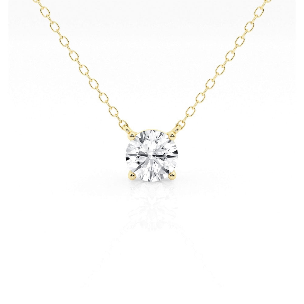 Front view of Puro Round Floating Diamond Pendant with yellow gold chain.