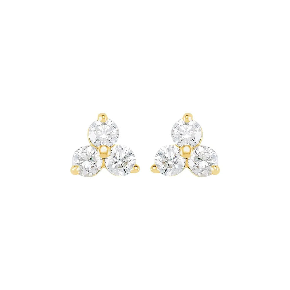 Puro trio diamond stud earrings in yellow gold front view
