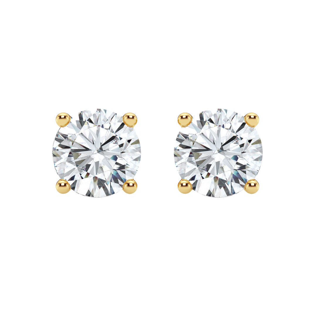Puro 4ct diamond stud earrings in yellow gold front view