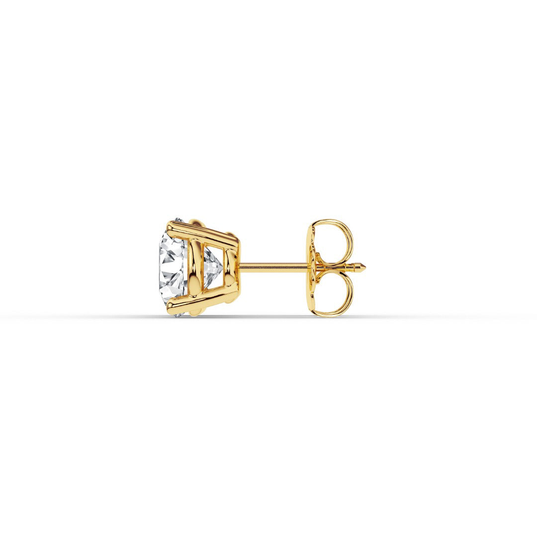 Puro 4ct diamond stud earrings in yellow gold side view