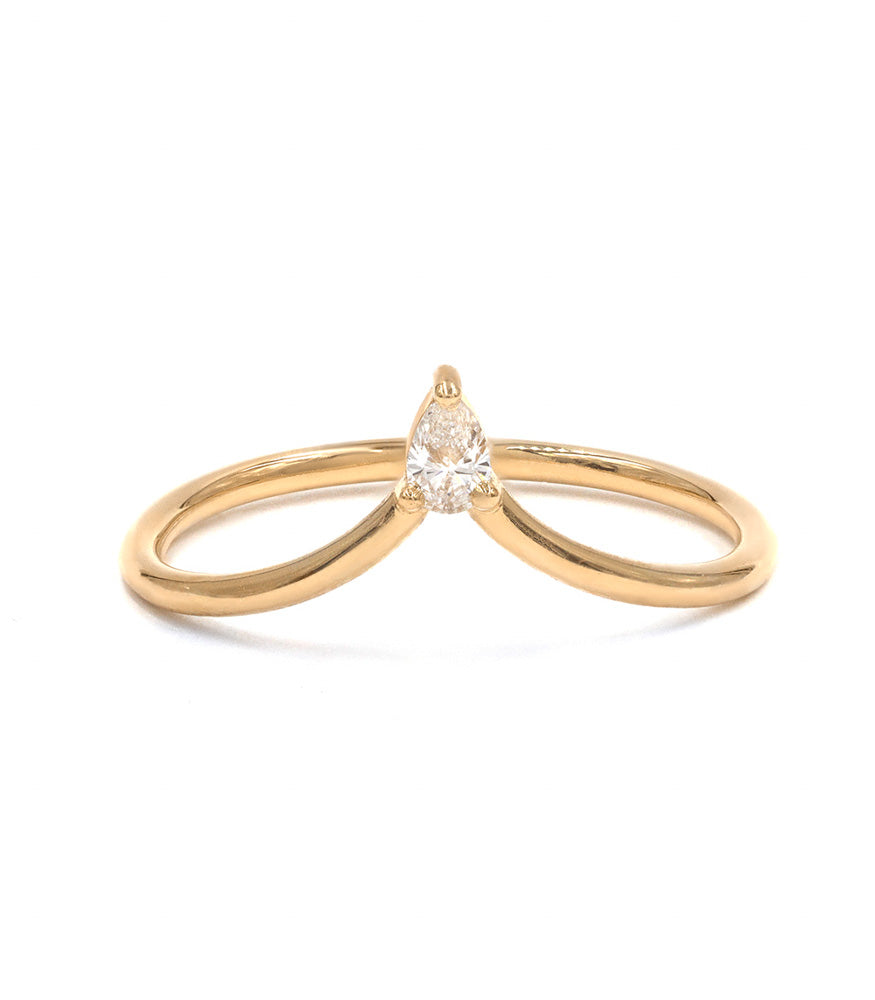 Front view of Puro Crown Single Pear Diamond Stacking Ring in rose gold.