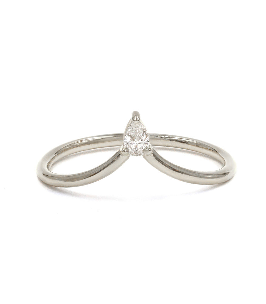 Front view of Puro Crown Single Pear Diamond Stacking Ring in white gold.