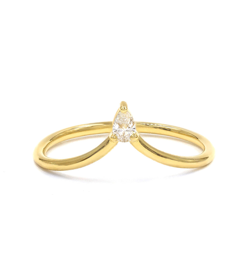 Front view of Puro Crown Single Pear Diamond Stacking Ring in yellow gold.