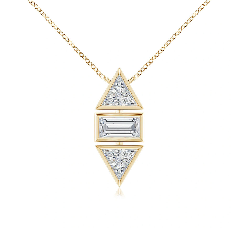 Front view of Puro Geometric Bezel Pendant with yellow gold chain.