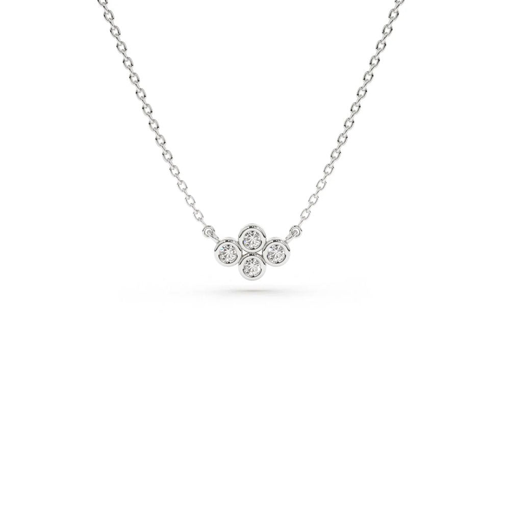 Front view of Puro Cluster Diamond Bezel Pendant with white gold chain.