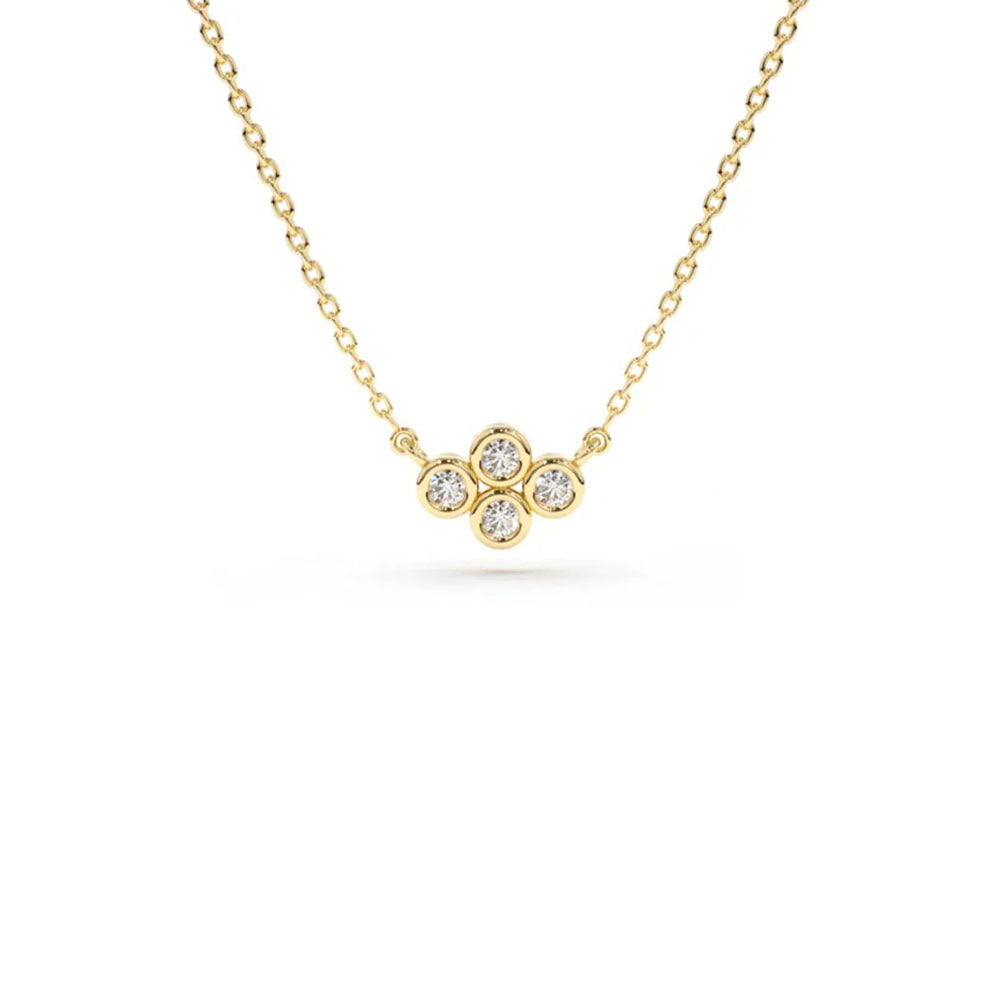 Front view of Puro Cluster Diamond Bezel Pendant with yellow gold chain.