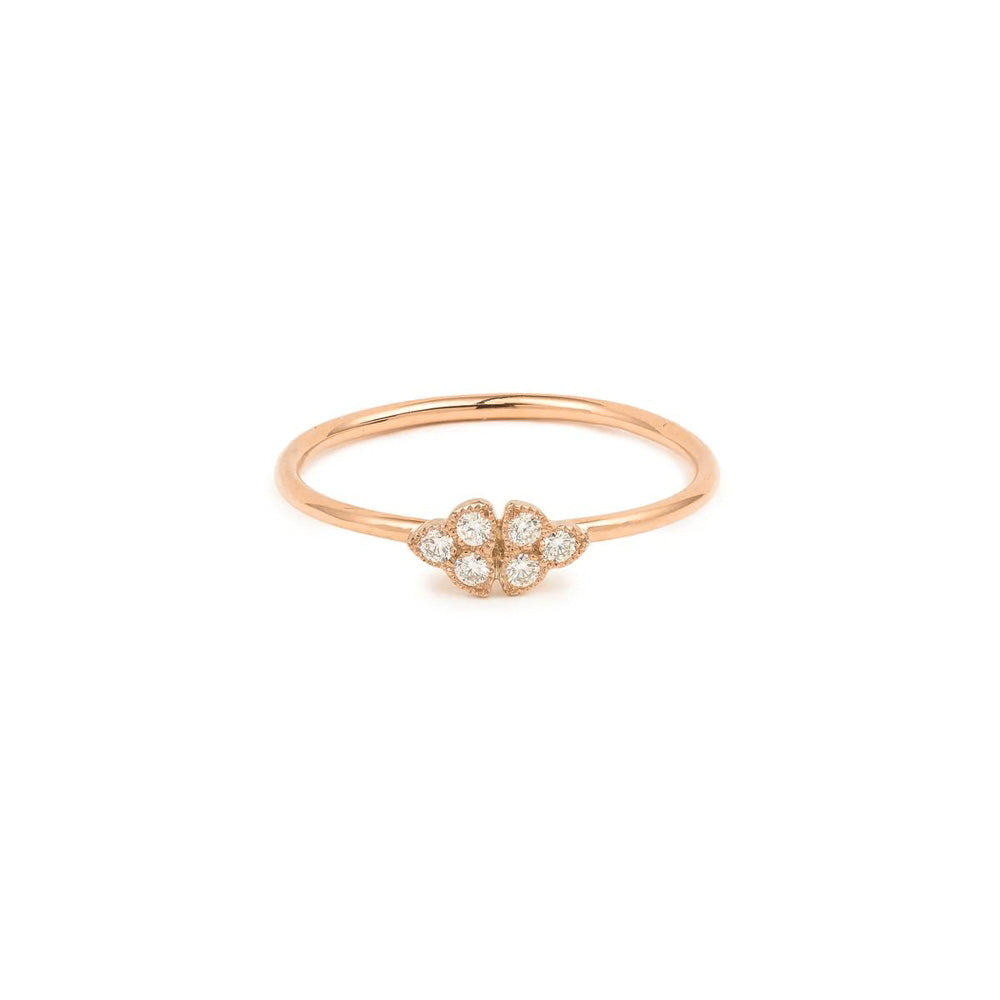 Front view of Puro Diamond Flower Milgrain Ring in rose gold.