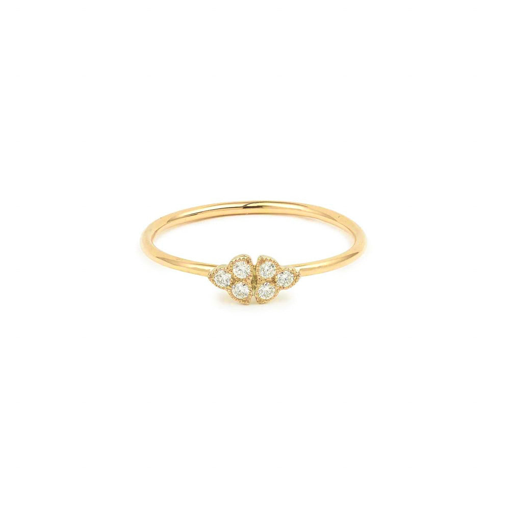 Front view of Puro Diamond Flower Milgrain Ring in yellow gold.