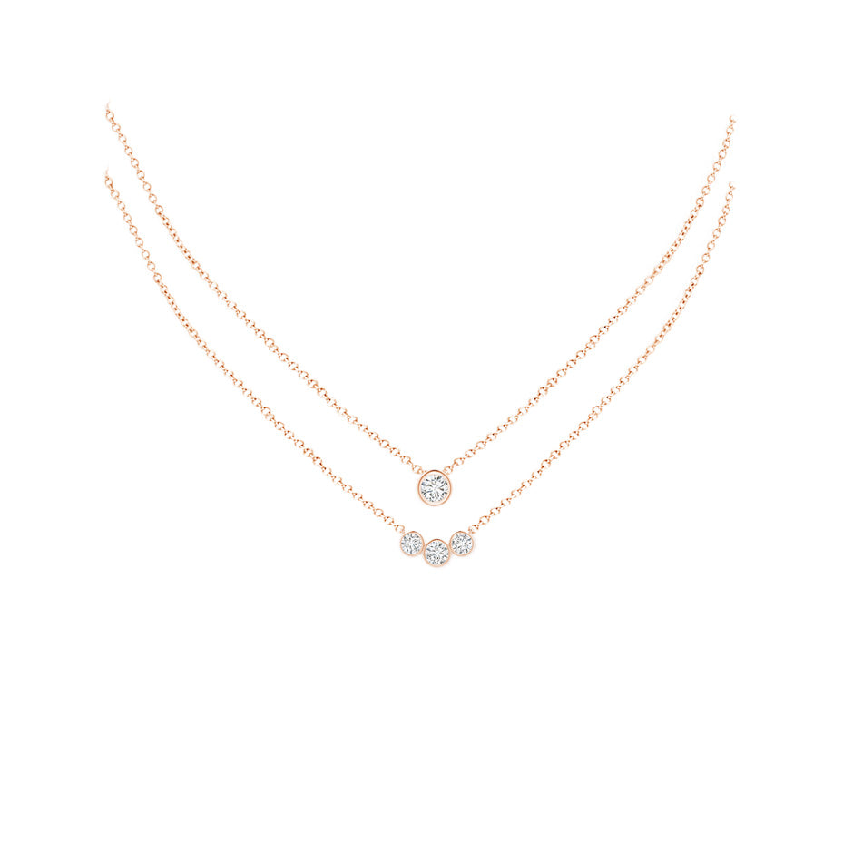 Puro Round Bezel Diamond Pendant in Rose Gold layered with Puro Diamond Bezel Pendant in Rose Gold